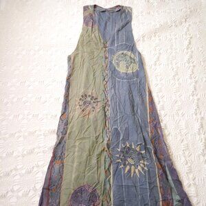 Vtg 80s 90s Jumper Sun Dress Sleeveless Flowy Colorful Blue Green Medium Women M